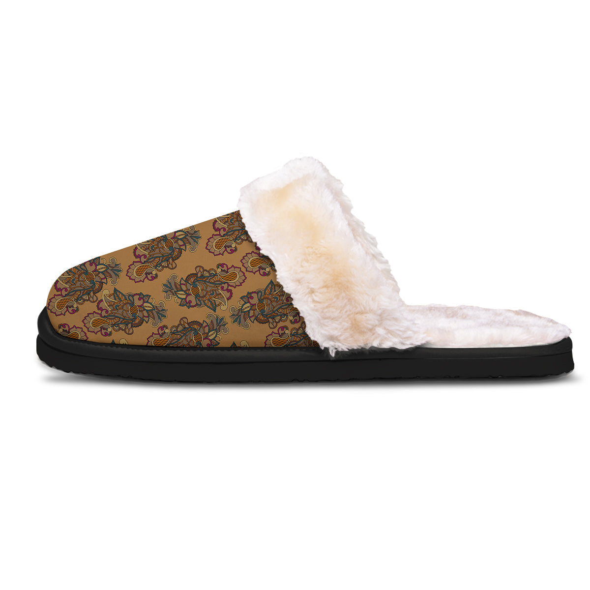 Bohemian Umber Floral Print Pattern Slippers-grizzshop