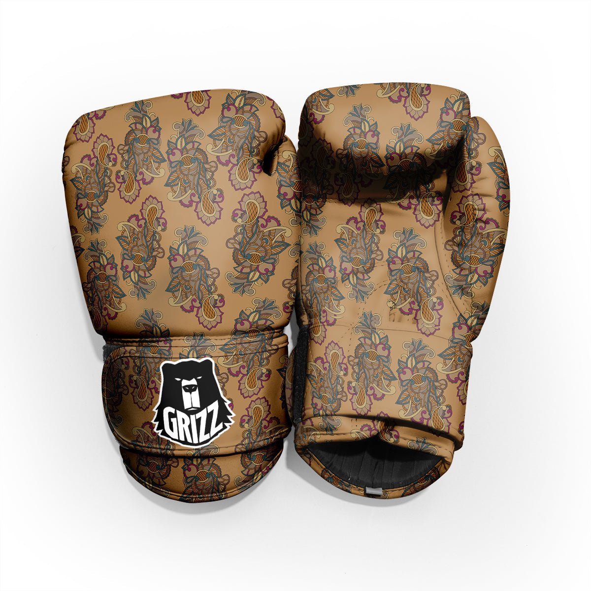 Bohemian Umber Floral Print Pattern Pro Boxing Glove