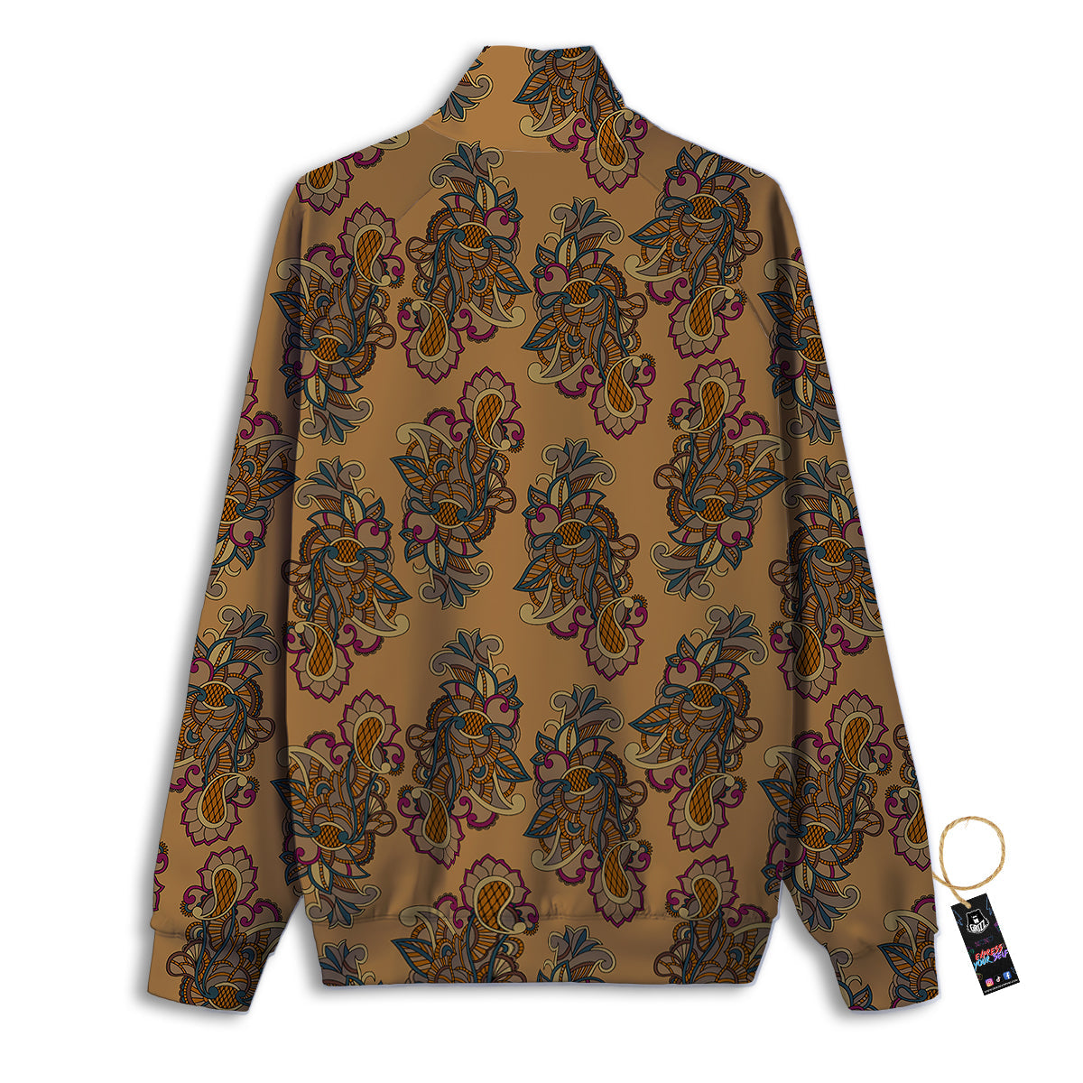 Bohemian Umber Floral Print Pattern Track Jacket-grizzshop
