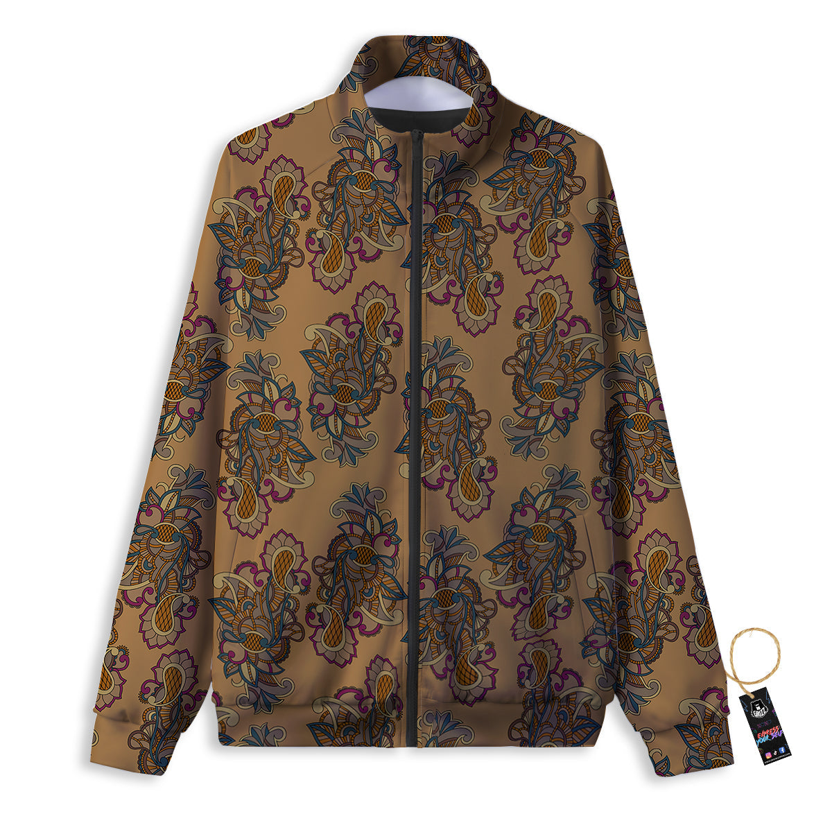 Bohemian Umber Floral Print Pattern Track Jacket-grizzshop