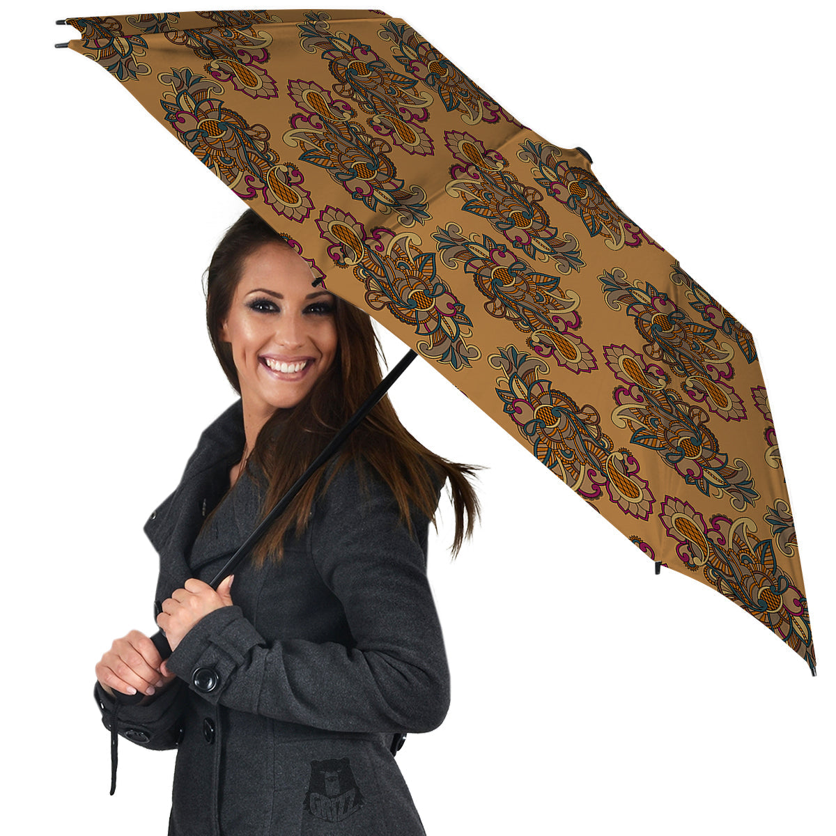 Bohemian Umber Floral Print Pattern Umbrella-grizzshop