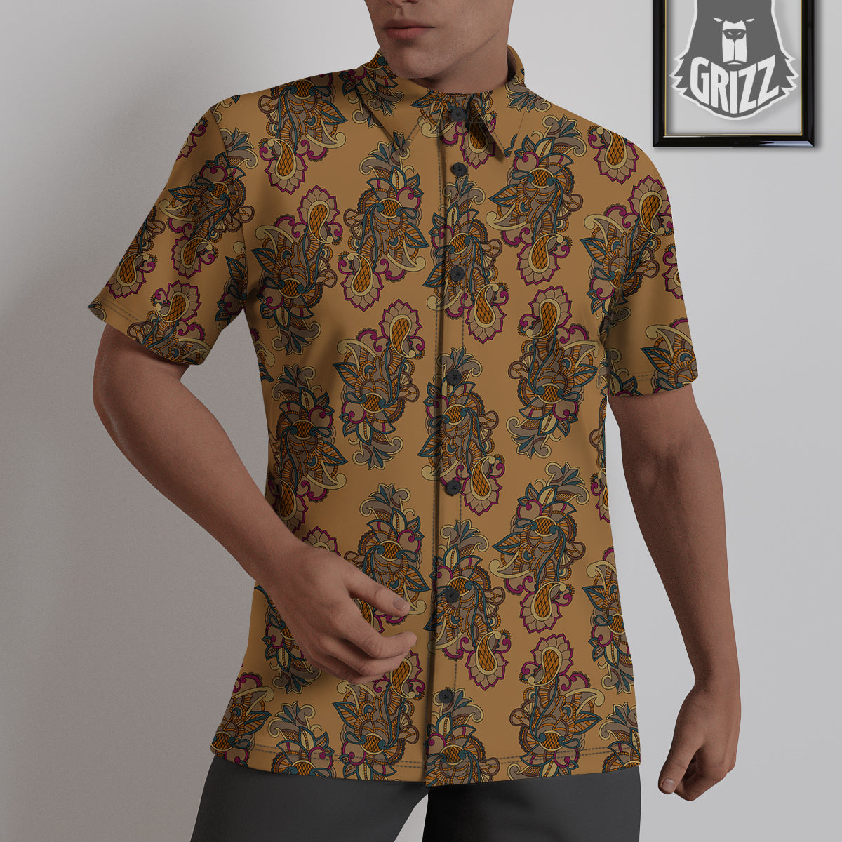 Bohemian Umber Floral Print Pattern Untucked Shirts-grizzshop