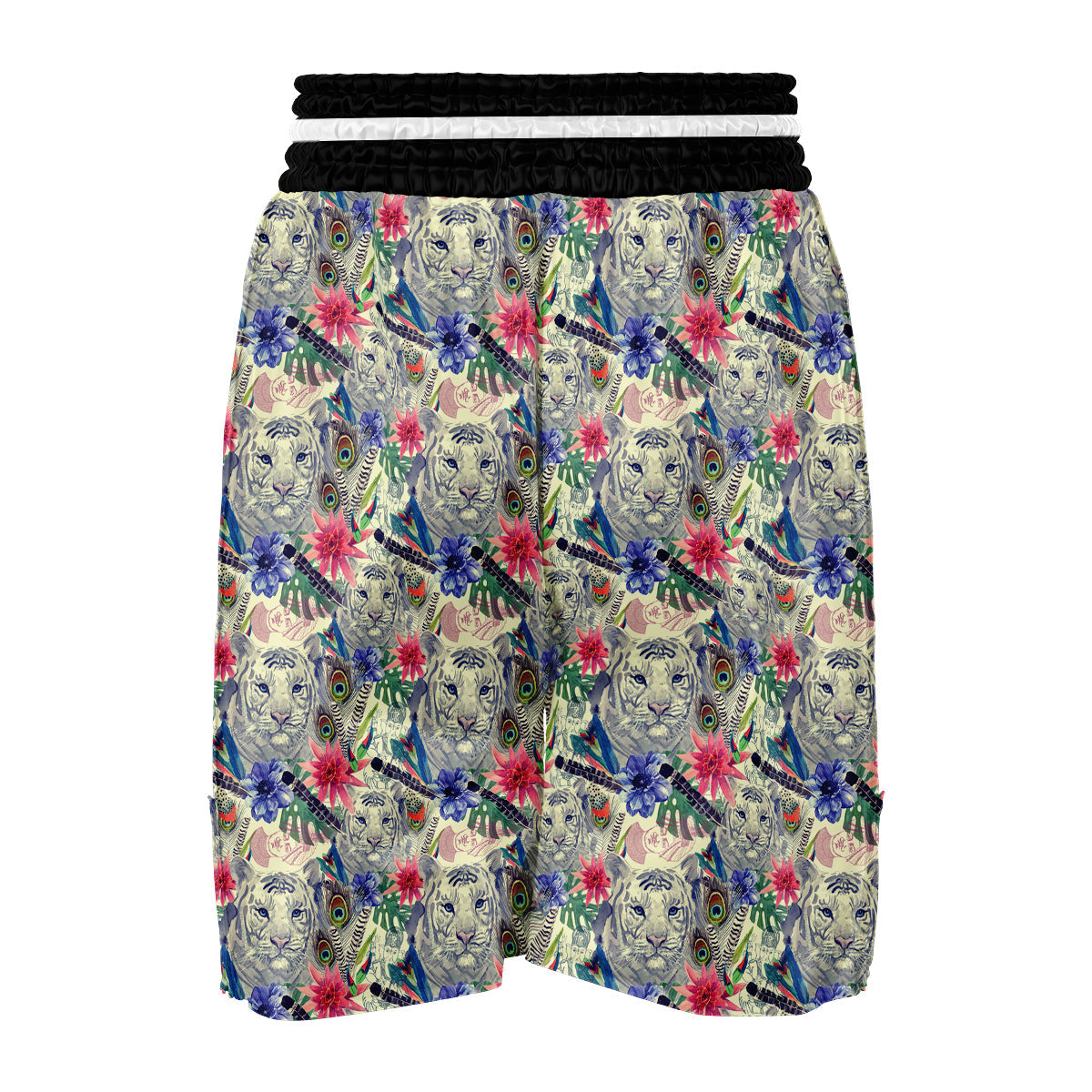 Bohemian White Tiger Pattern Print Boxing Shorts-grizzshop