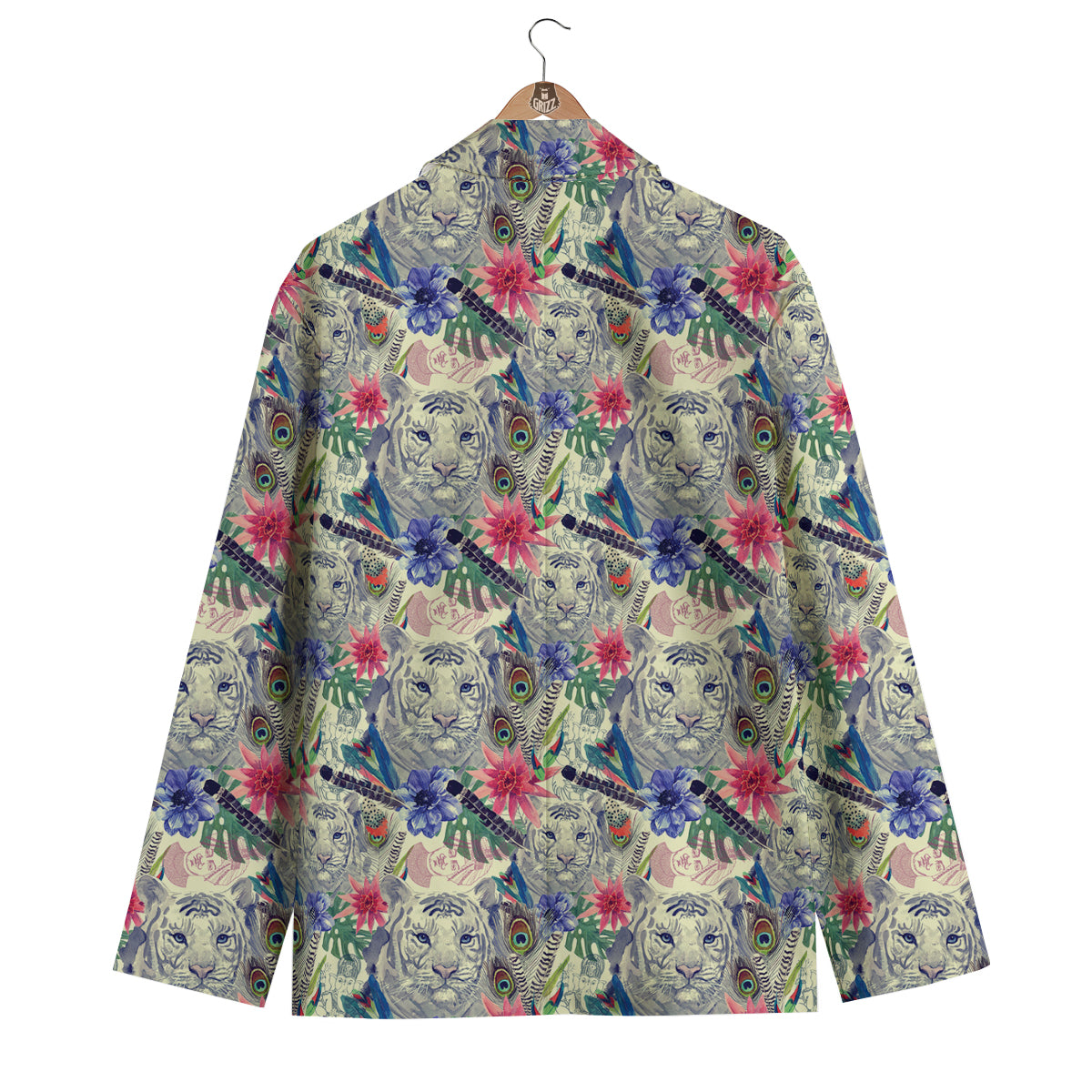 Bohemian White Tiger Pattern Print Men's Blazer-grizzshop