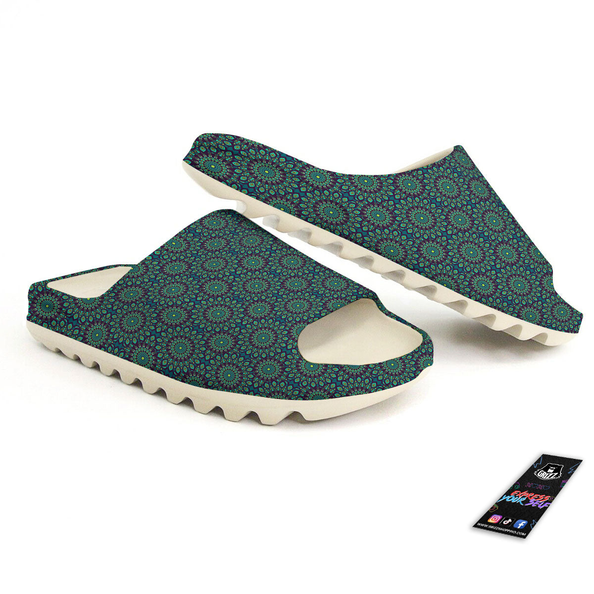 Bohemian Ethnic Teal Print Pattern Sandals-grizzshop
