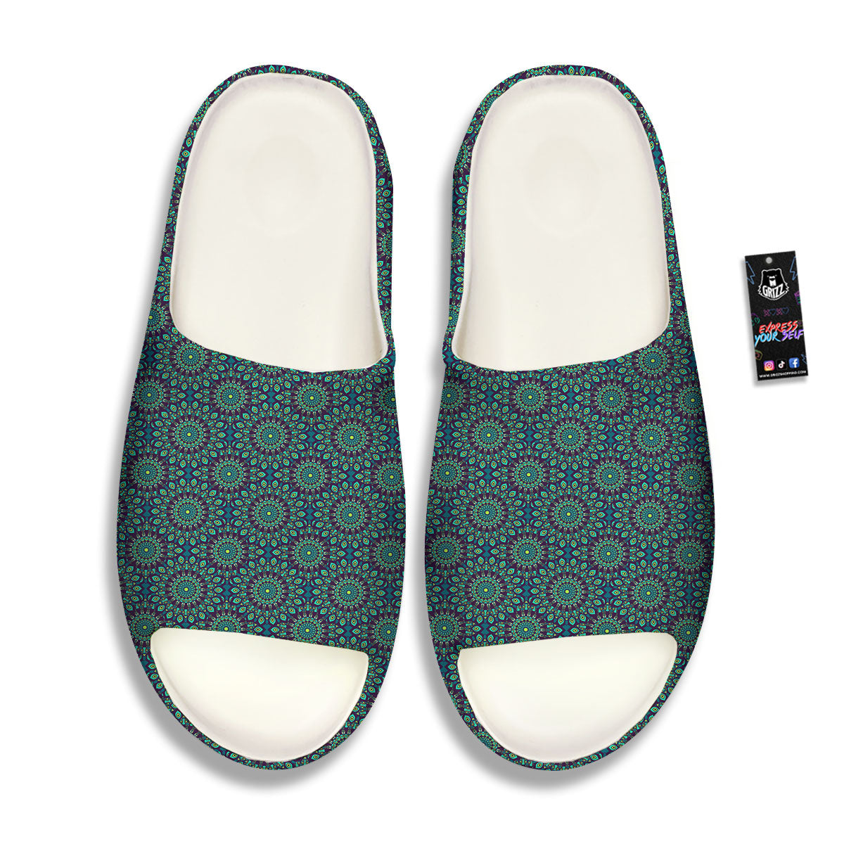 Bohemian Ethnic Teal Print Pattern Sandals-grizzshop