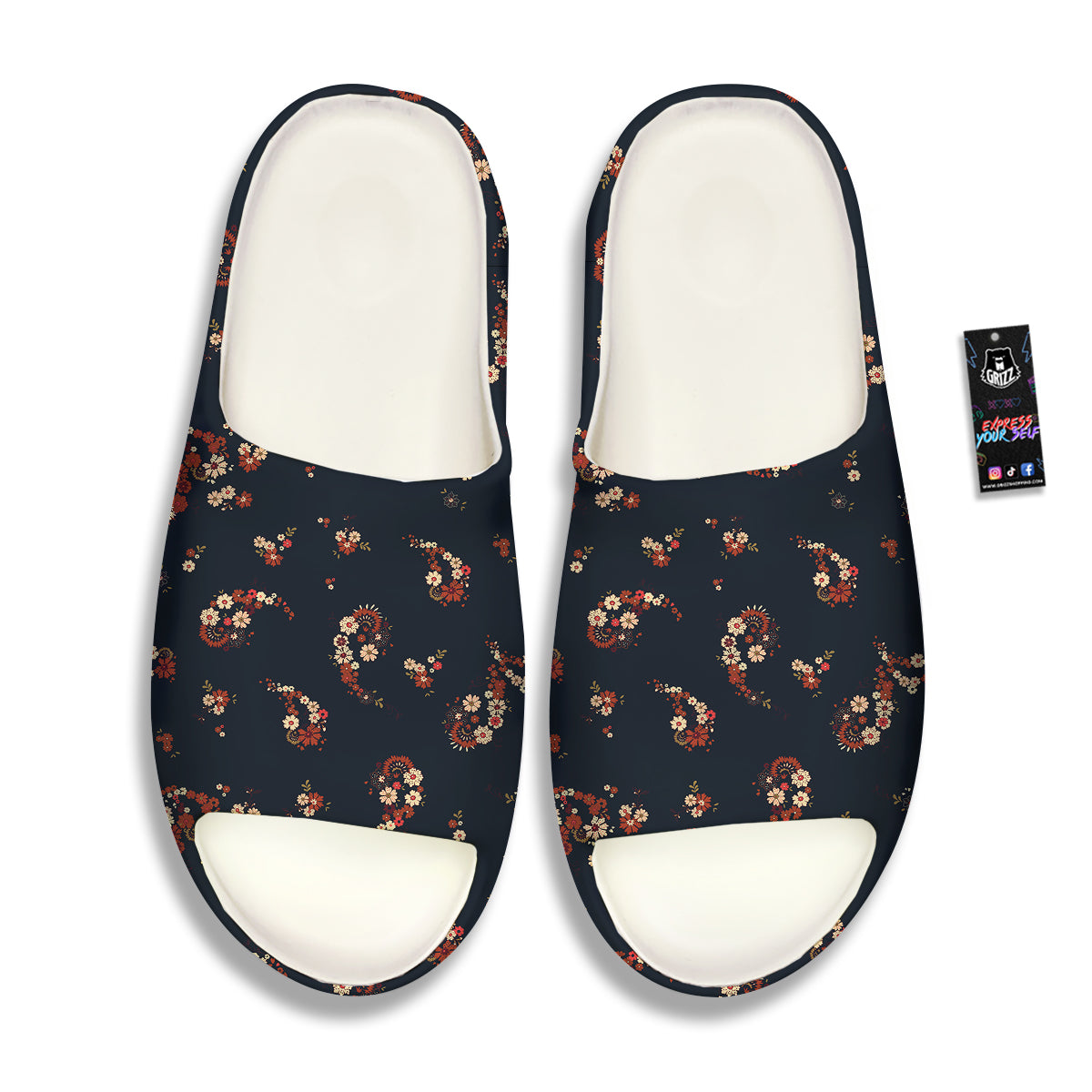 Bohemian Floral Blue Orange Vintage Print Pattern Sandals-grizzshop