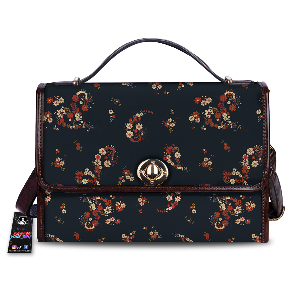Bohemian Floral Blue Orange Vintage Print Pattern Women's Satchel Bag