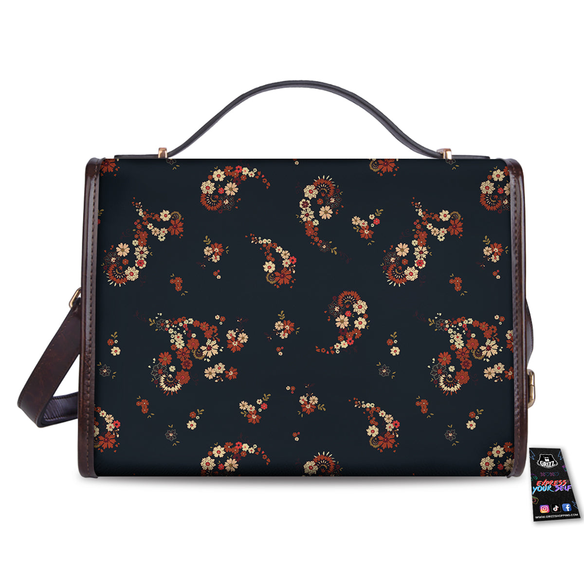 Bohemian Floral Blue Orange Vintage Print Pattern Women's Satchel Bag