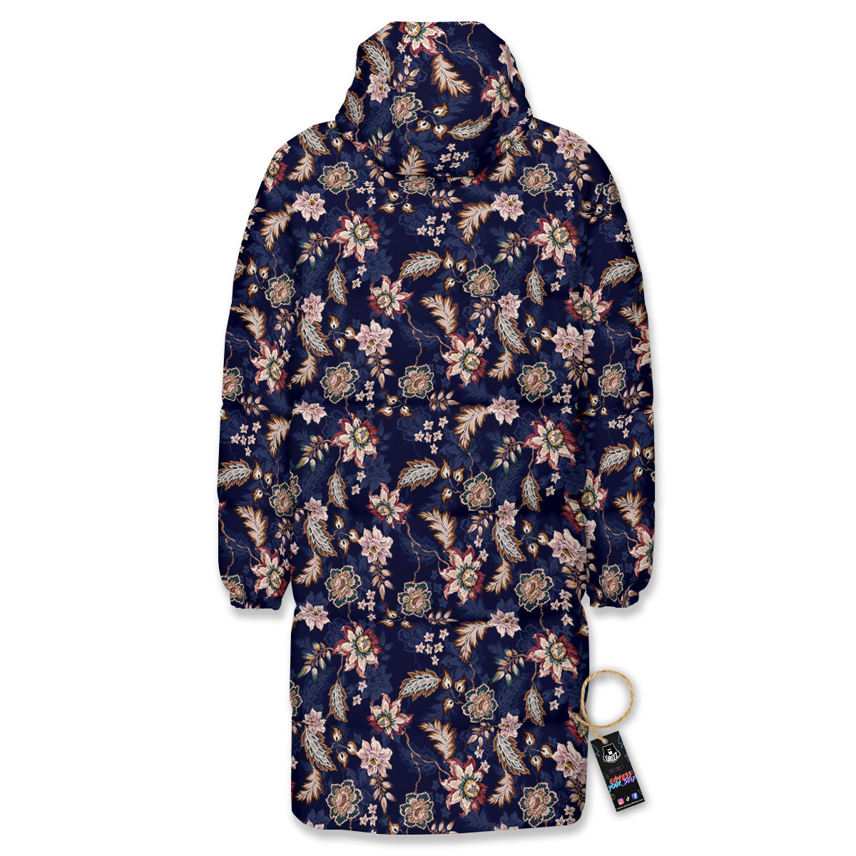 Bohemian Floral Blue Vintage Print Long Down Jacket