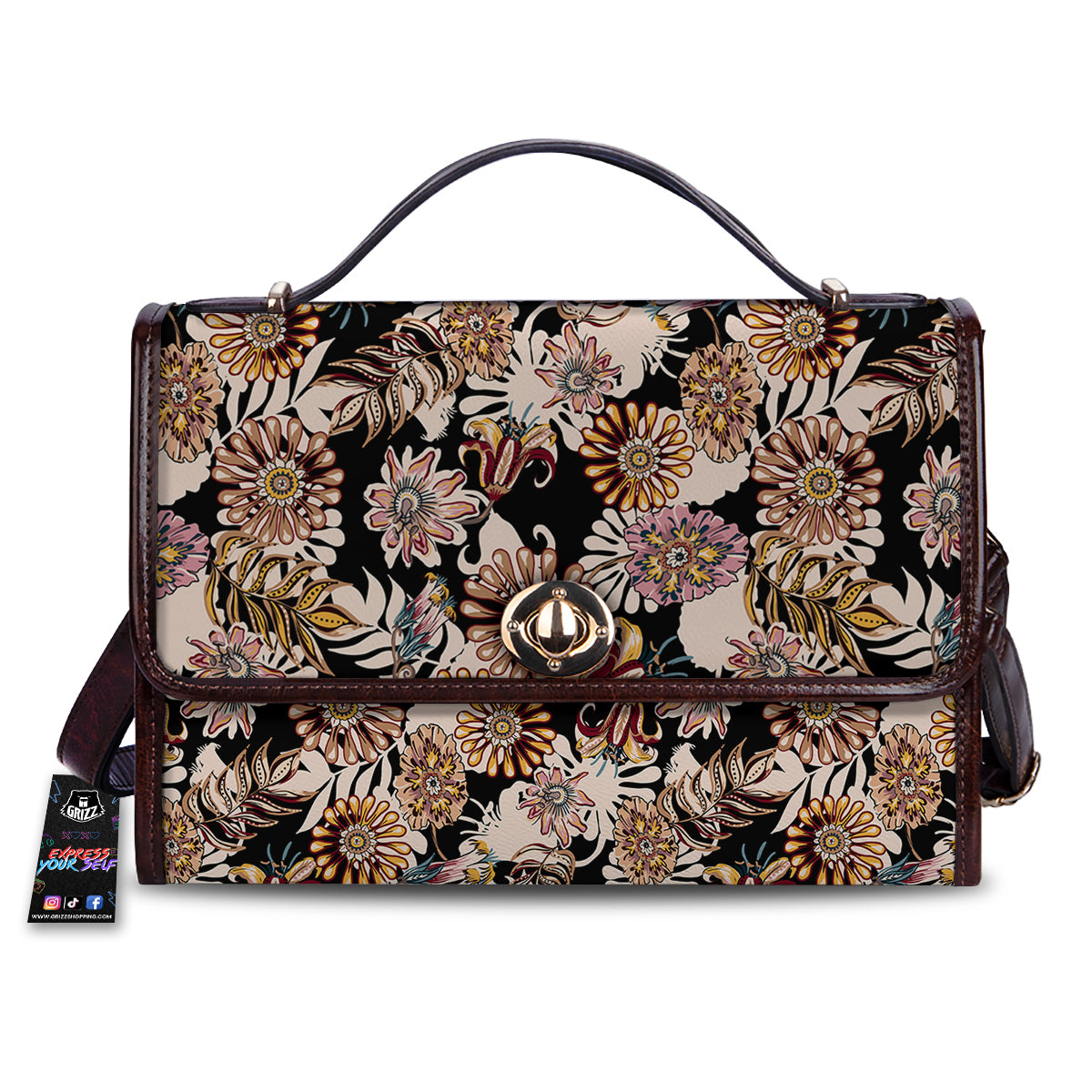 Bohemian Floral Brown Vintage Print Pattern Women's Satchel Bag