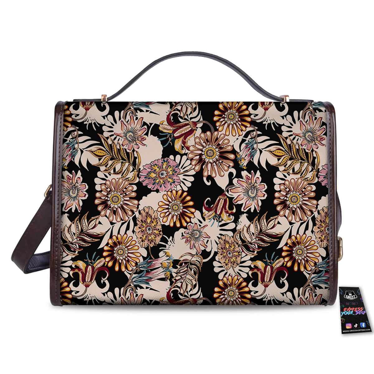 Bohemian Floral Brown Vintage Print Pattern Women's Satchel Bag