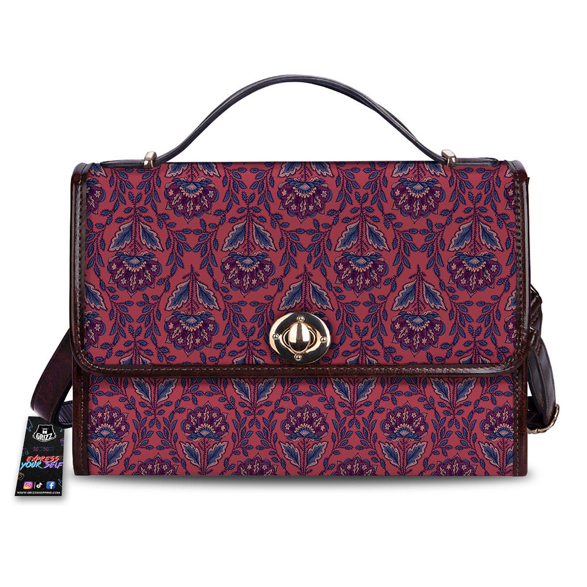 Bohemian Floral Maroon Vintage Print Pattern Women's Satchel Bag