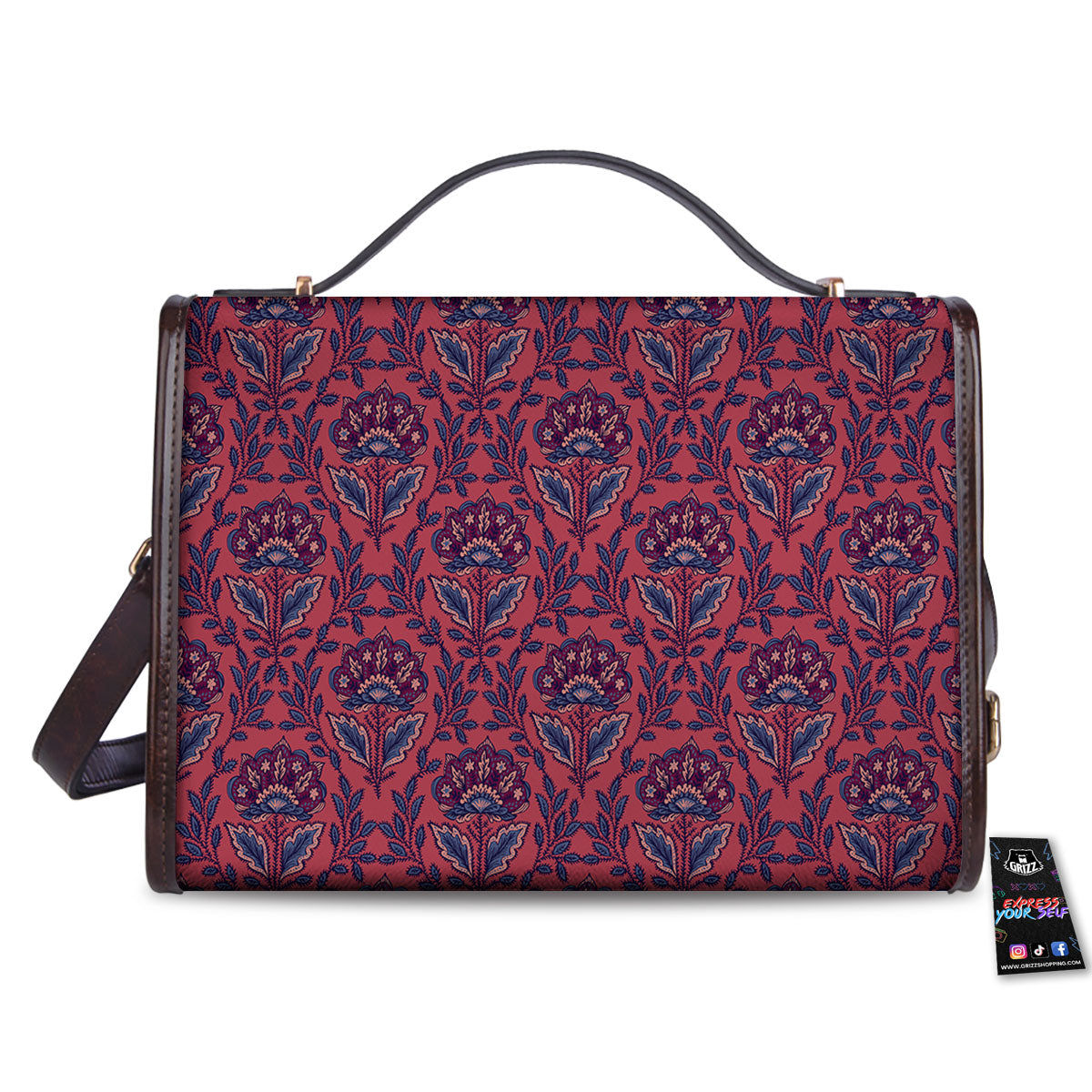 Bohemian Floral Maroon Vintage Print Pattern Women's Satchel Bag