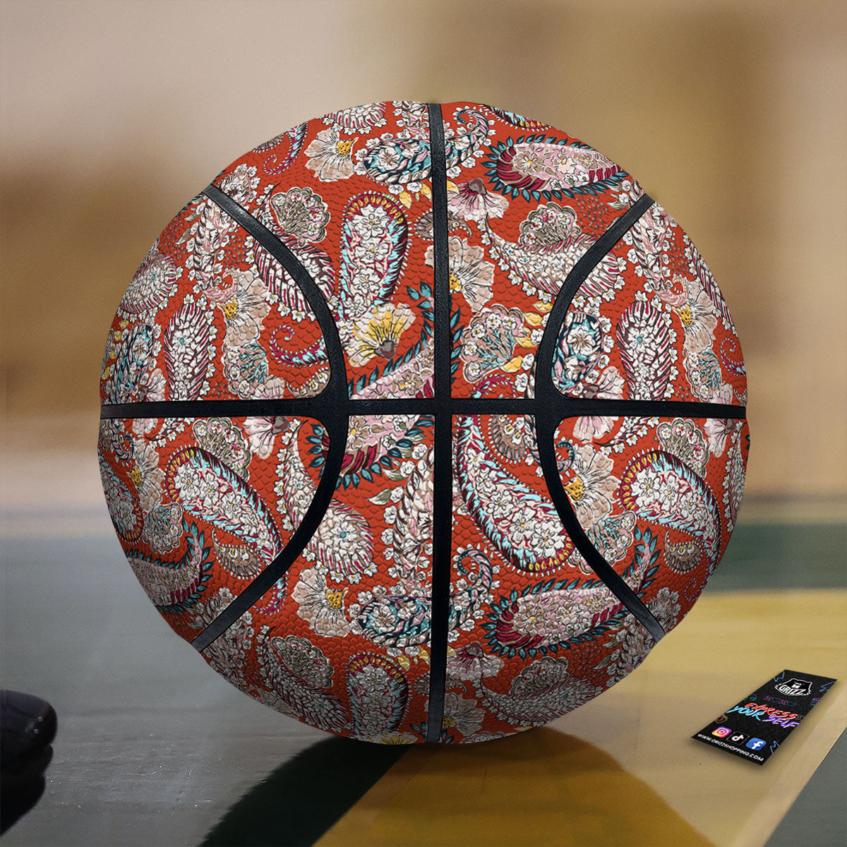 Bohemian Floral Orange Print Pattern Basketball