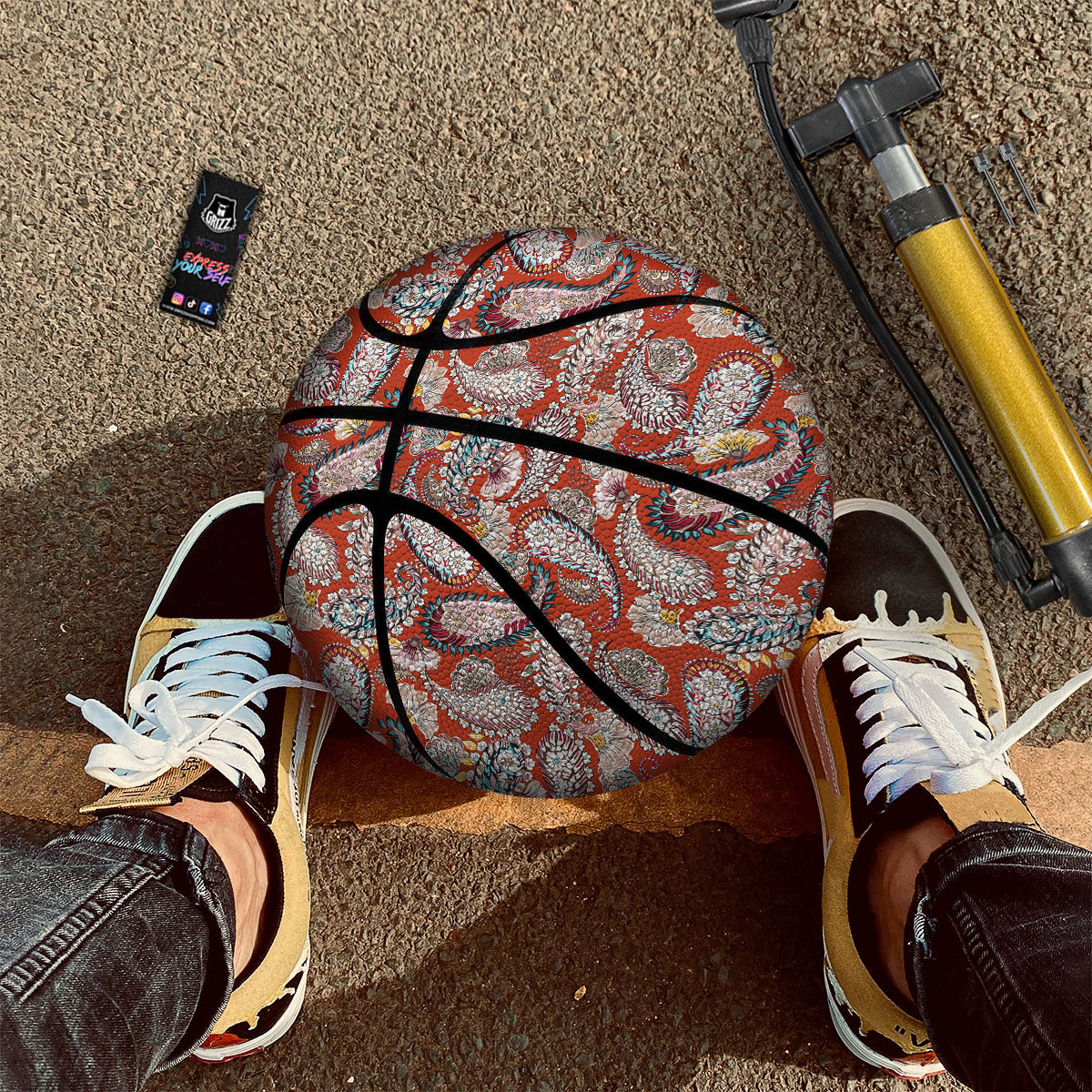 Bohemian Floral Orange Print Pattern Basketball