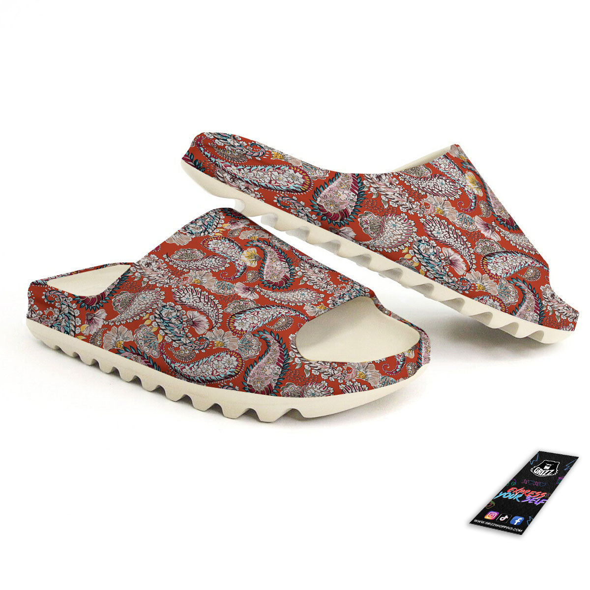Bohemian Floral Orange Print Pattern Sandals-grizzshop