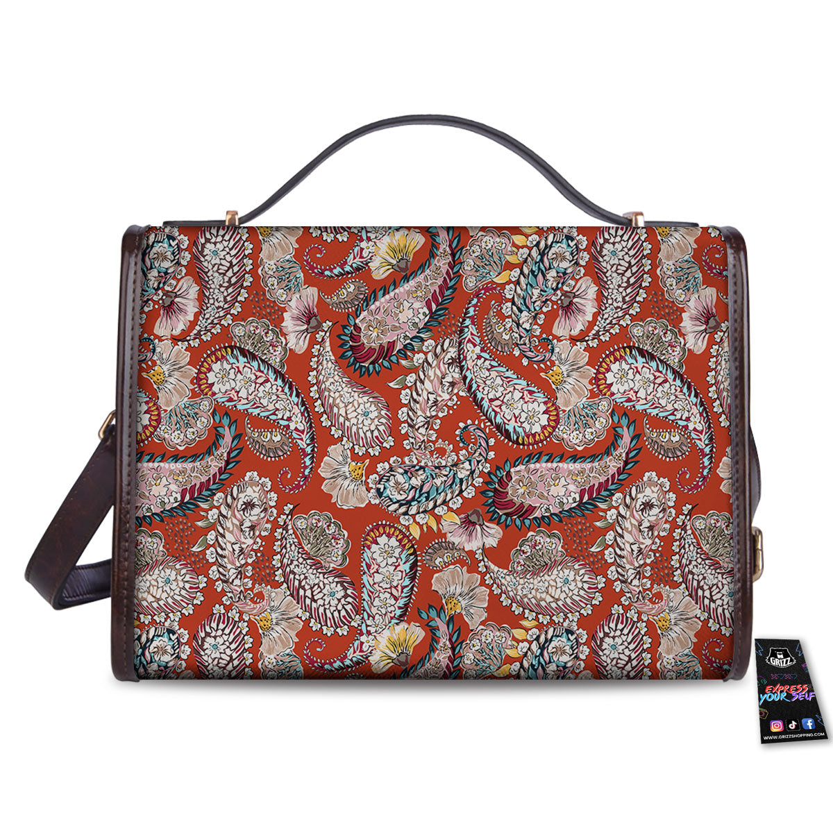Bohemian Floral Orange Print Pattern Women's Satchel Bag