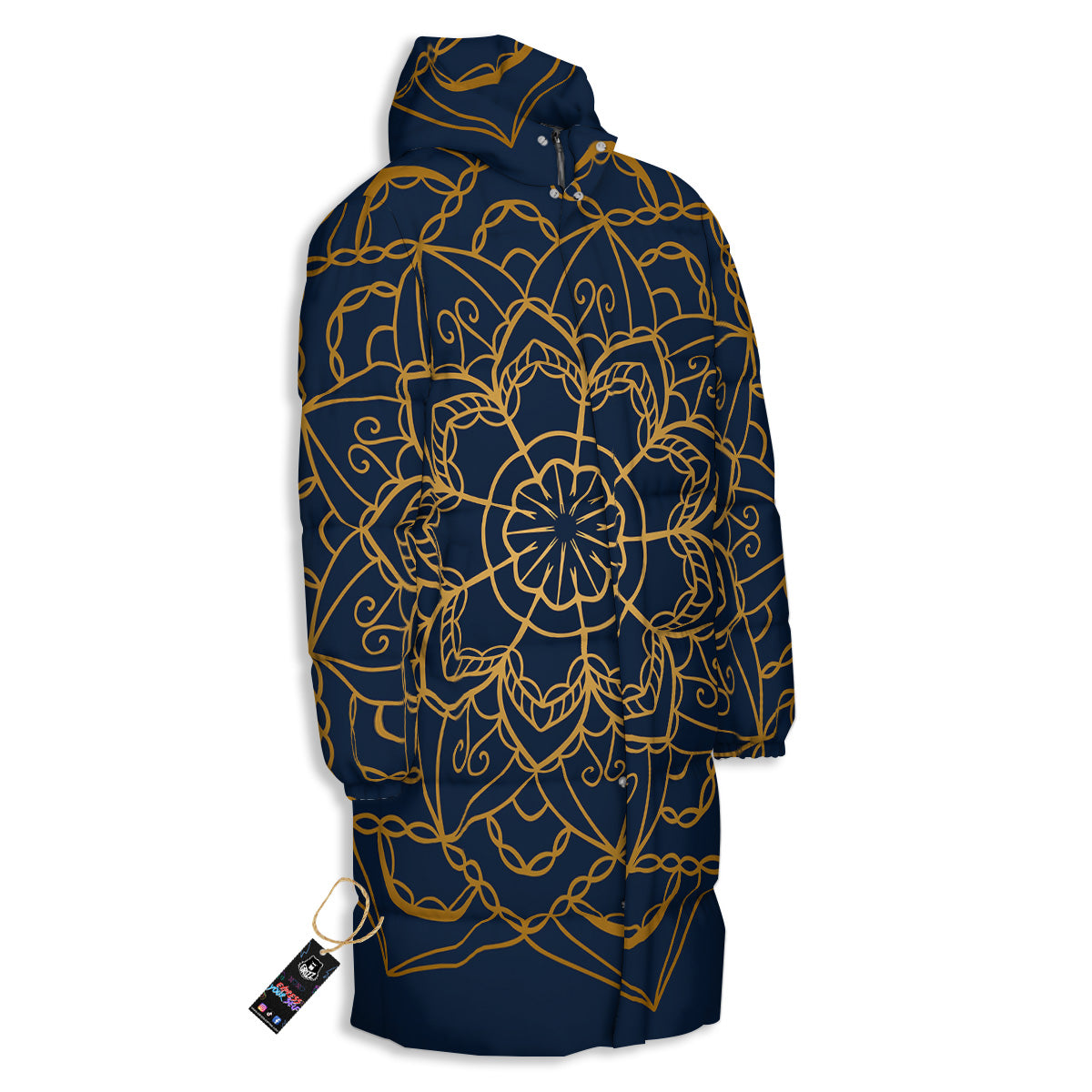 Bohemian Mandala Gold And Blue Print Long Down Jacket
