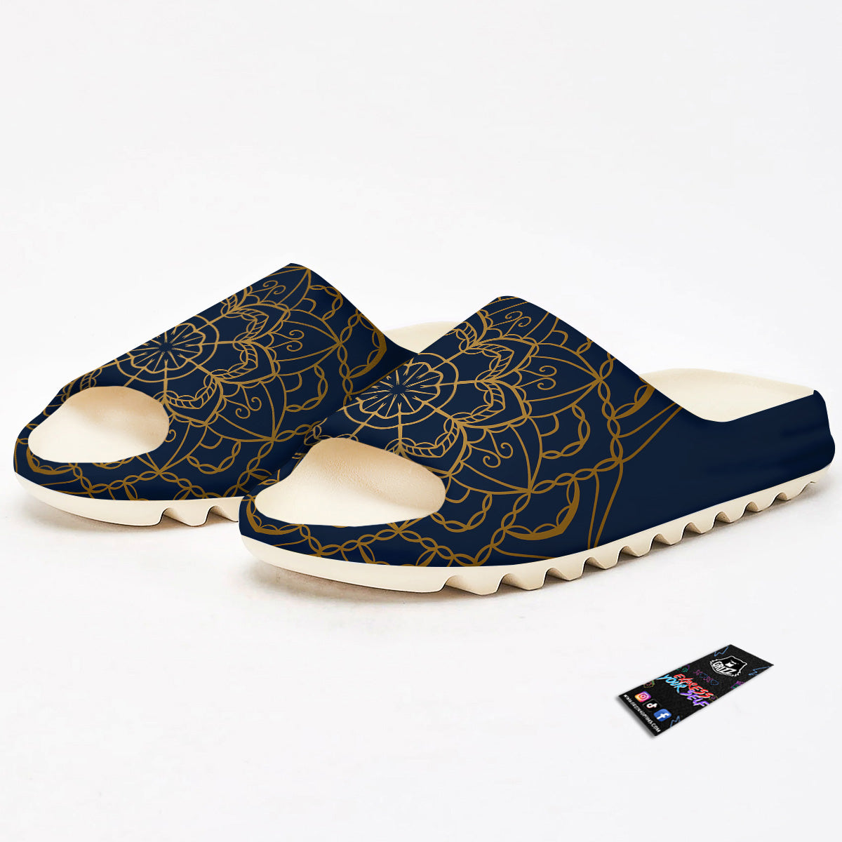 Bohemian Mandala Gold And Blue Print Sandals-grizzshop