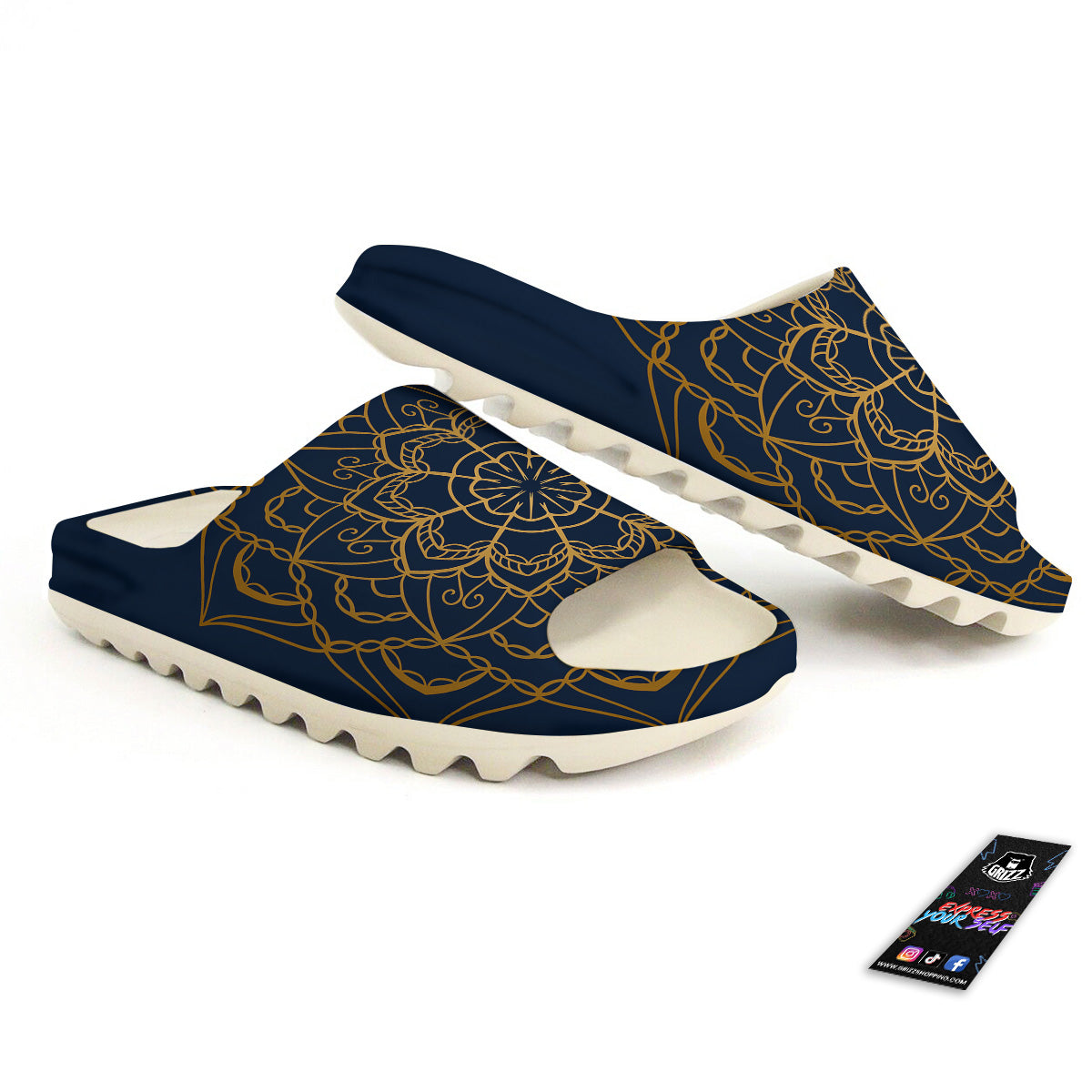 Bohemian Mandala Gold And Blue Print Sandals-grizzshop