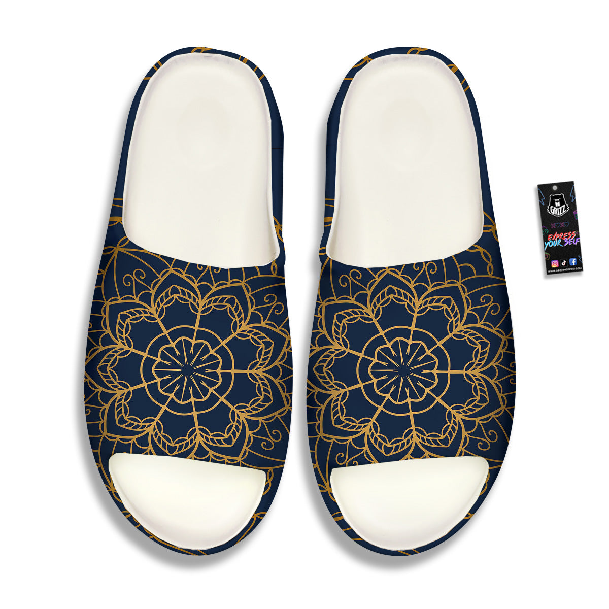 Bohemian Mandala Gold And Blue Print Sandals-grizzshop