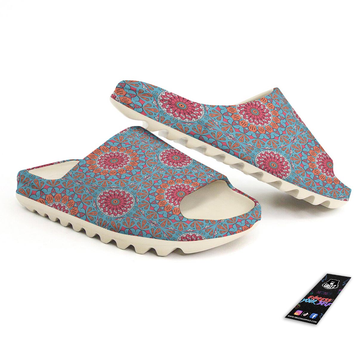 Bohemian Mandala Pink And Teal Print Pattern Sandals-grizzshop