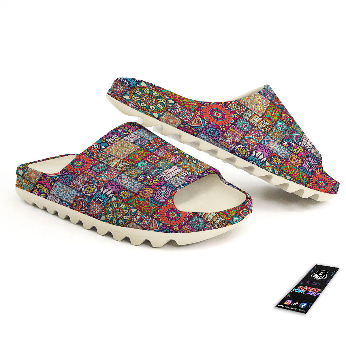 Bohemian Mandala Tile Print Pattern Sandals-grizzshop