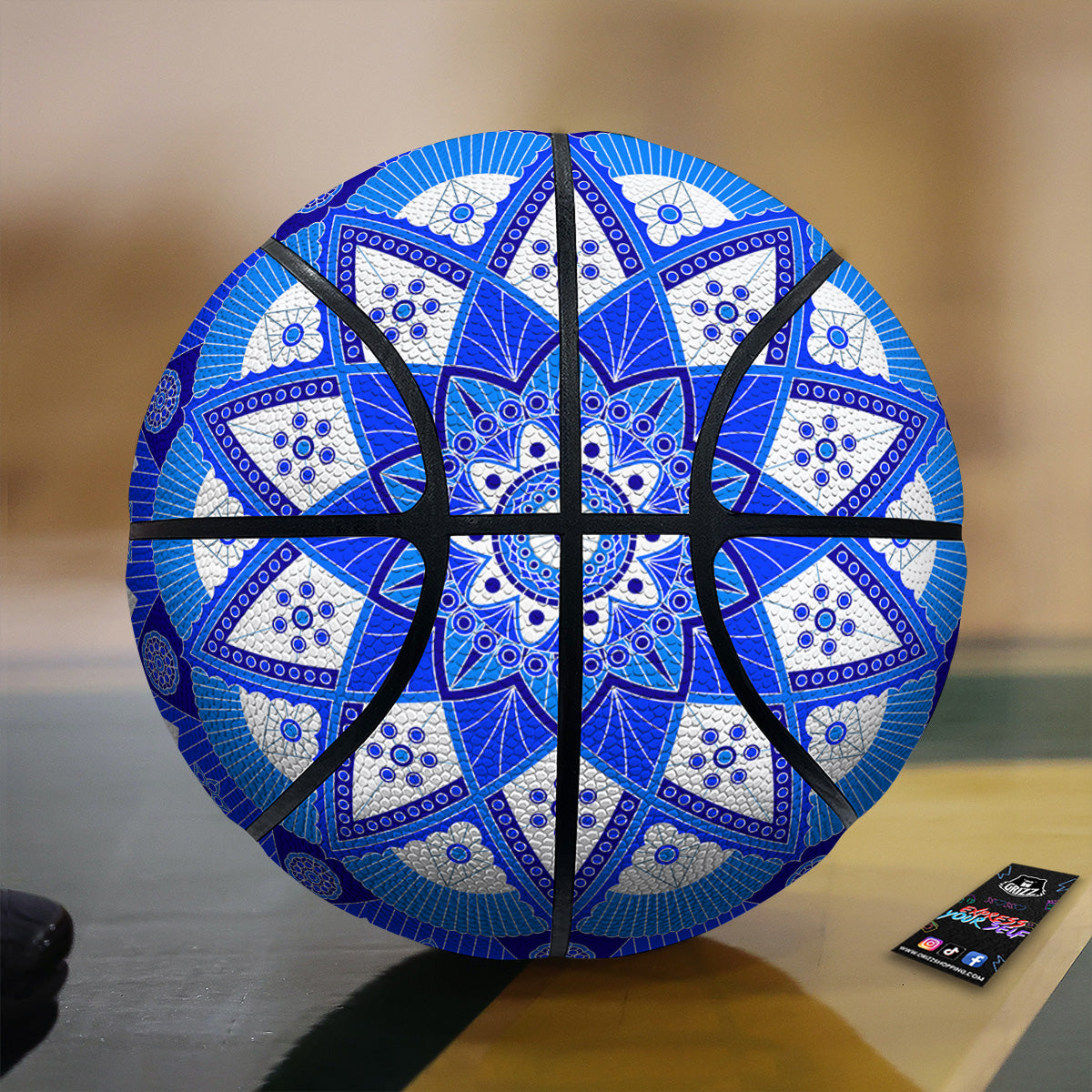 Bohemian Mandala White And Blue Print Basketball