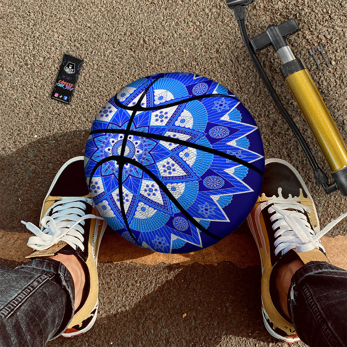 Bohemian Mandala White And Blue Print Basketball
