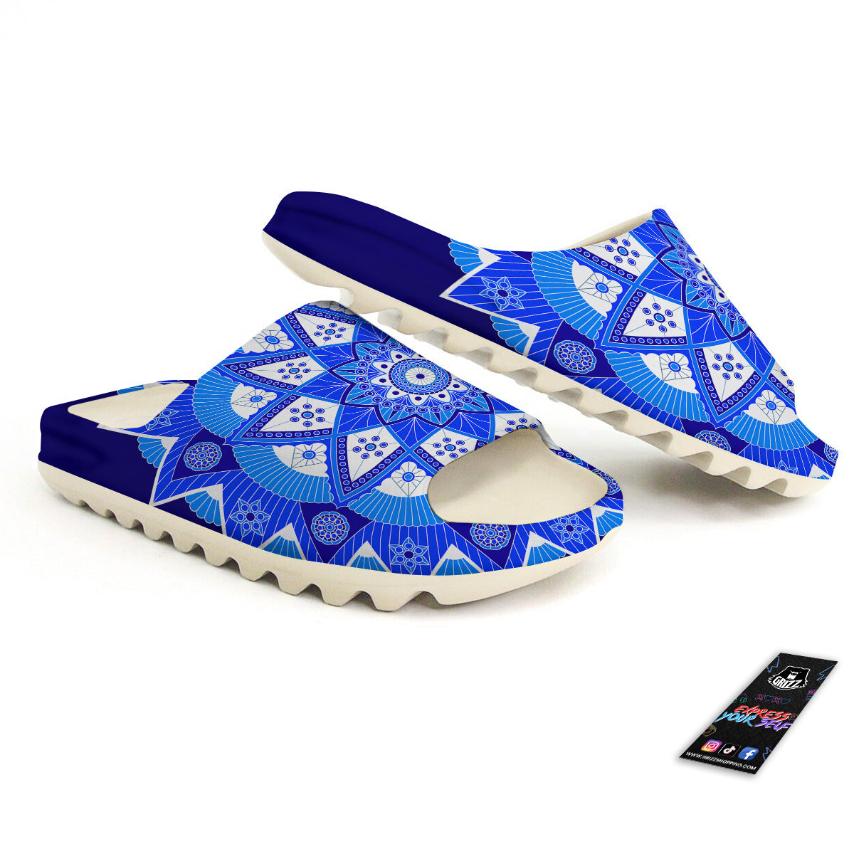 Bohemian Mandala White And Blue Print Sandals-grizzshop