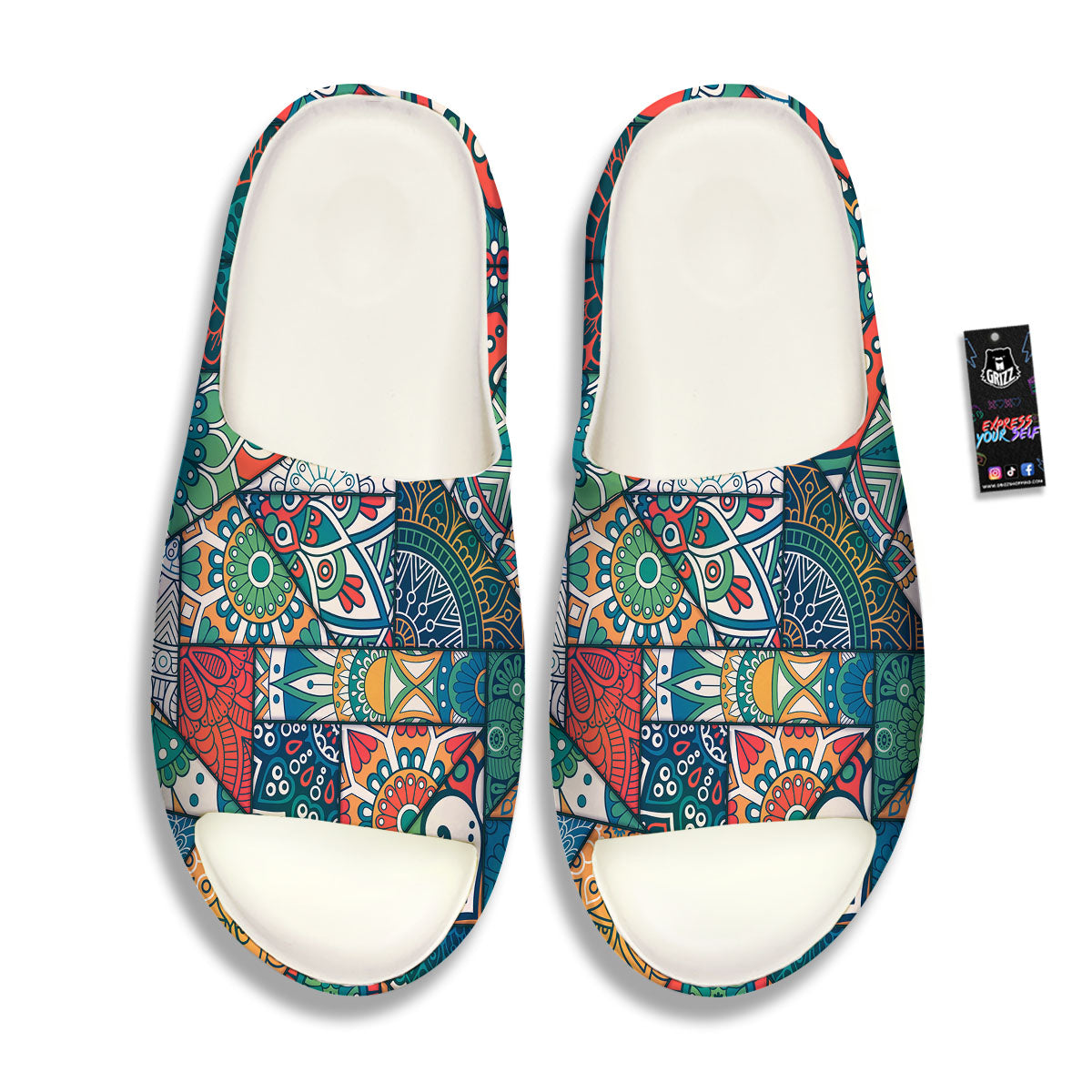 Bohemian Patchwork Mandala Print Pattern Sandals-grizzshop