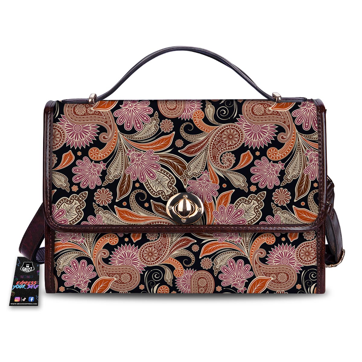 Bohemian Tangerine Floral Print Pattern Women's Satchel Bag