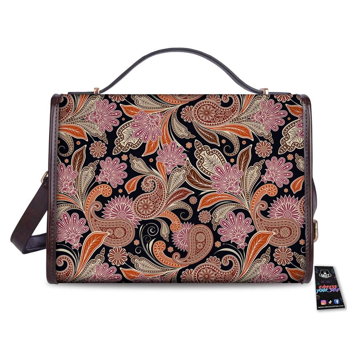 Bohemian Tangerine Floral Print Pattern Women's Satchel Bag