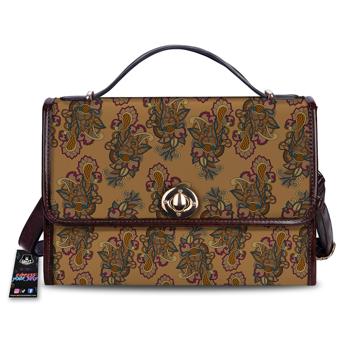 Bohemian Umber Floral Print Pattern Women's Satchel Bag