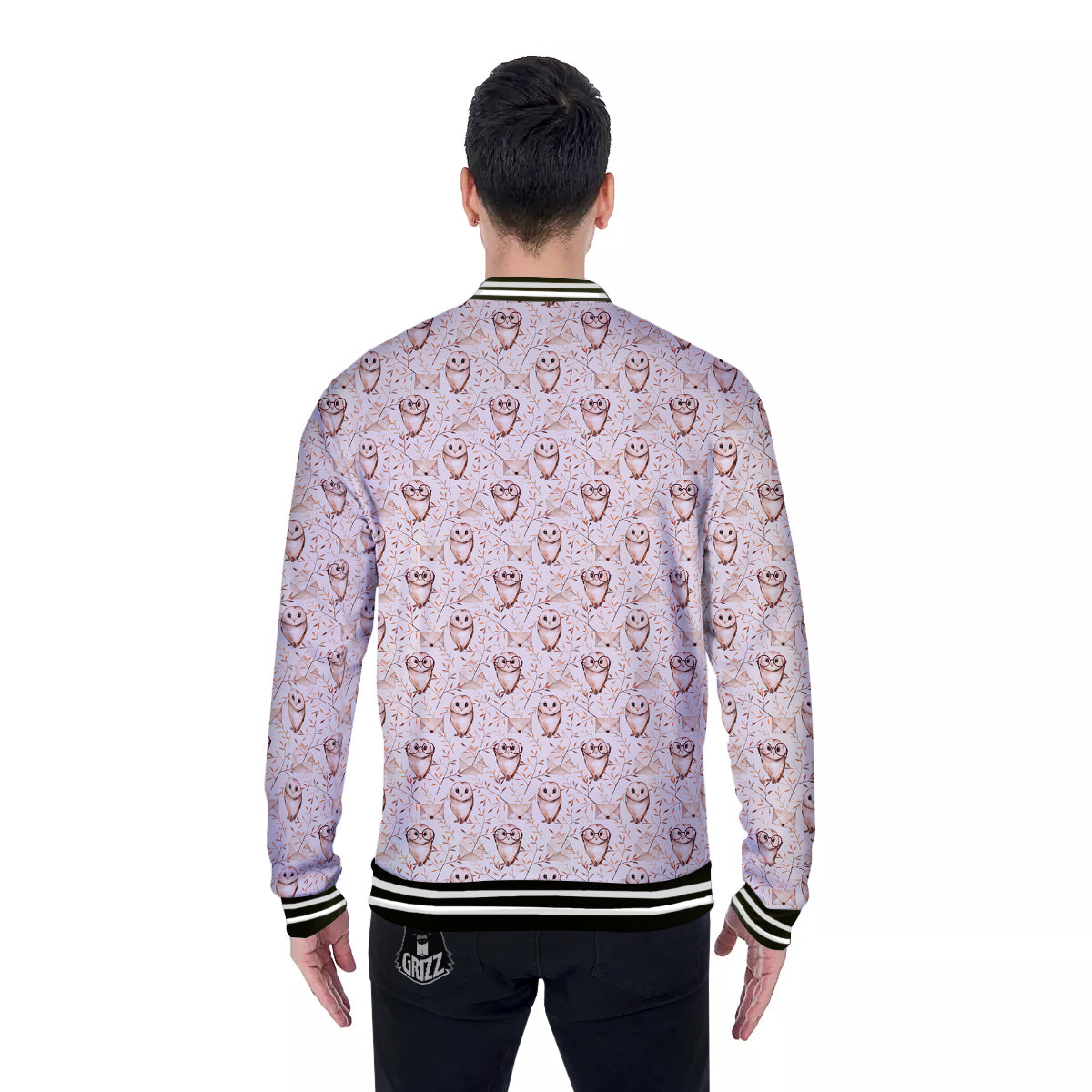 Boho Cute Owl Print Pattern Baseball Jacket-grizzshop