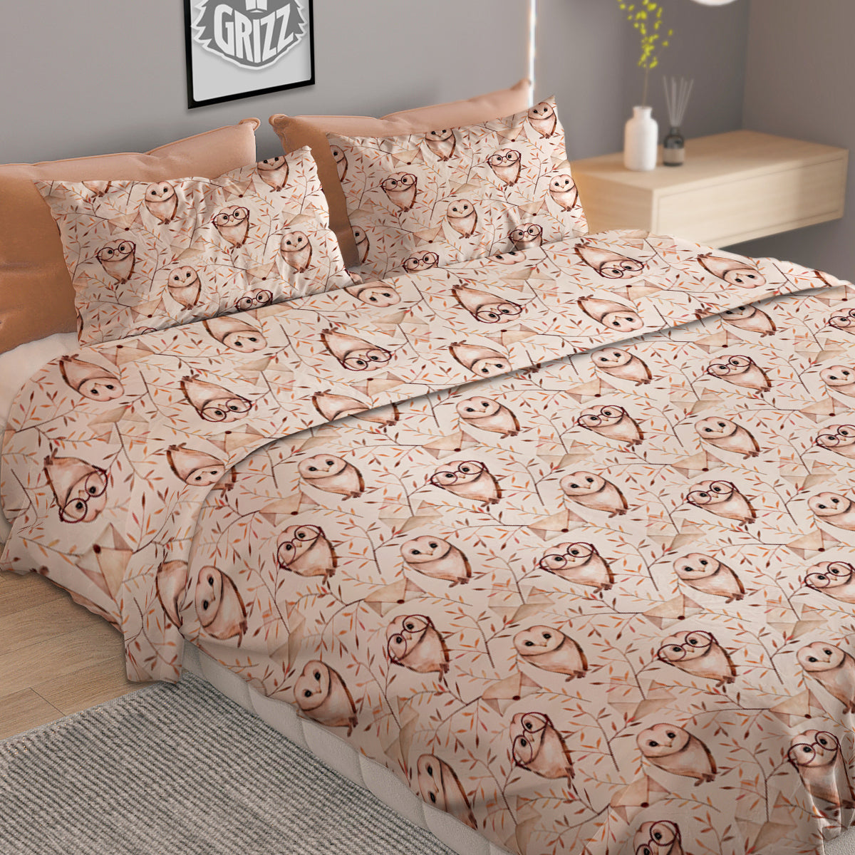 Brown Raccoon Cartoon Cute Print Pattern Duvet Cover Bedding Set