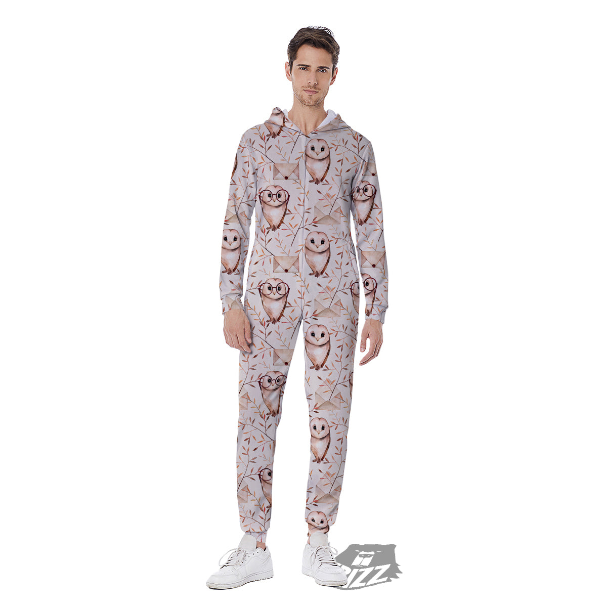 Boho Cute Owl Print Pattern Men's Jumpsuit-grizzshop