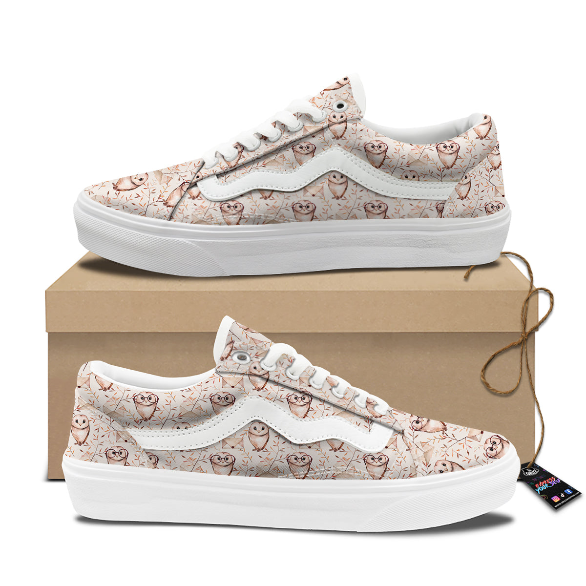 Boho Cute Owl Print Pattern Skate Shoes-grizzshop