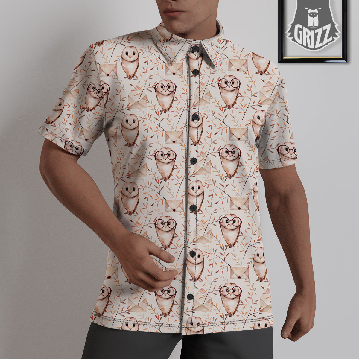 Boho Cute Owl Print Pattern Untucked Shirts-grizzshop