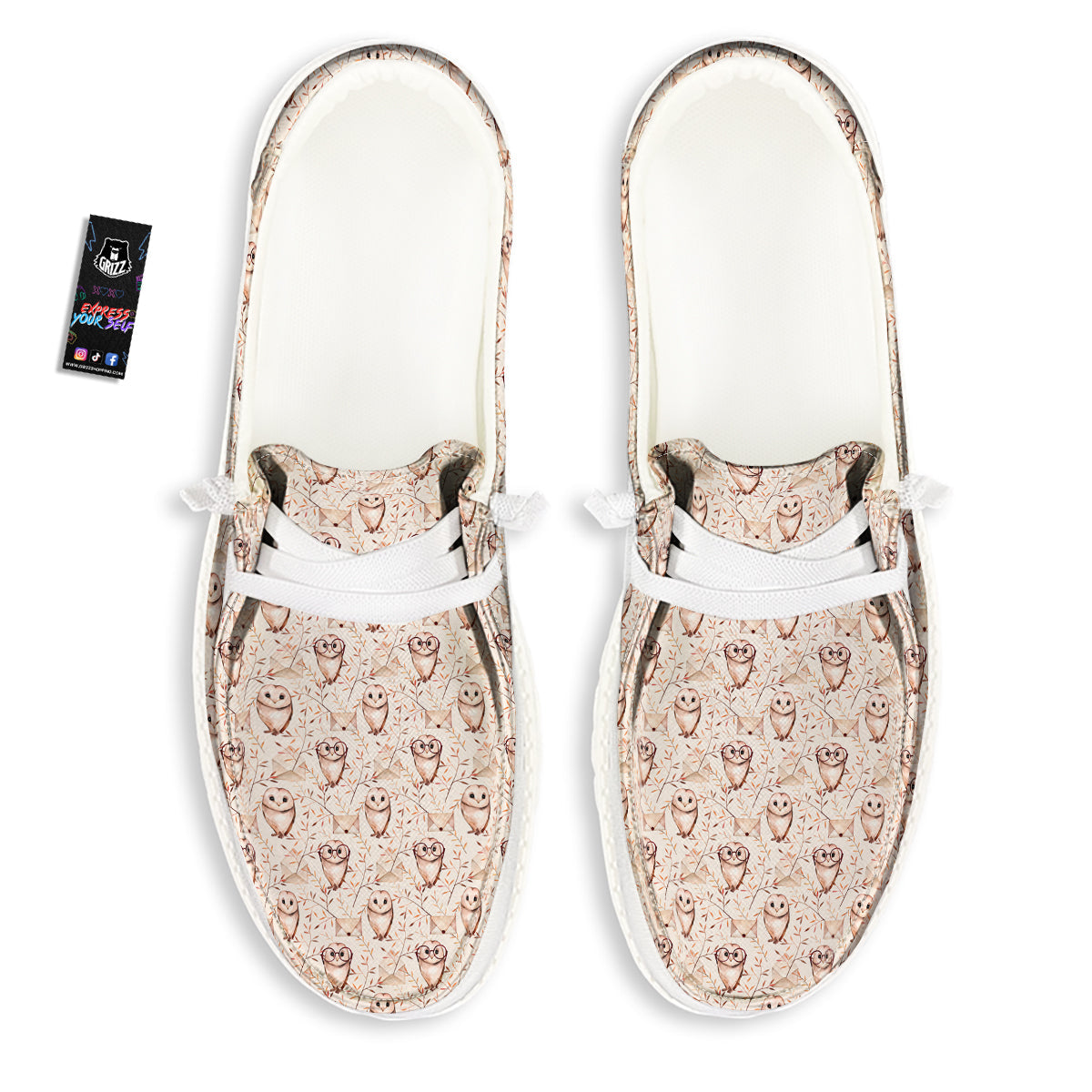 Boho Cute Owl Print Pattern White Loafers-grizzshop