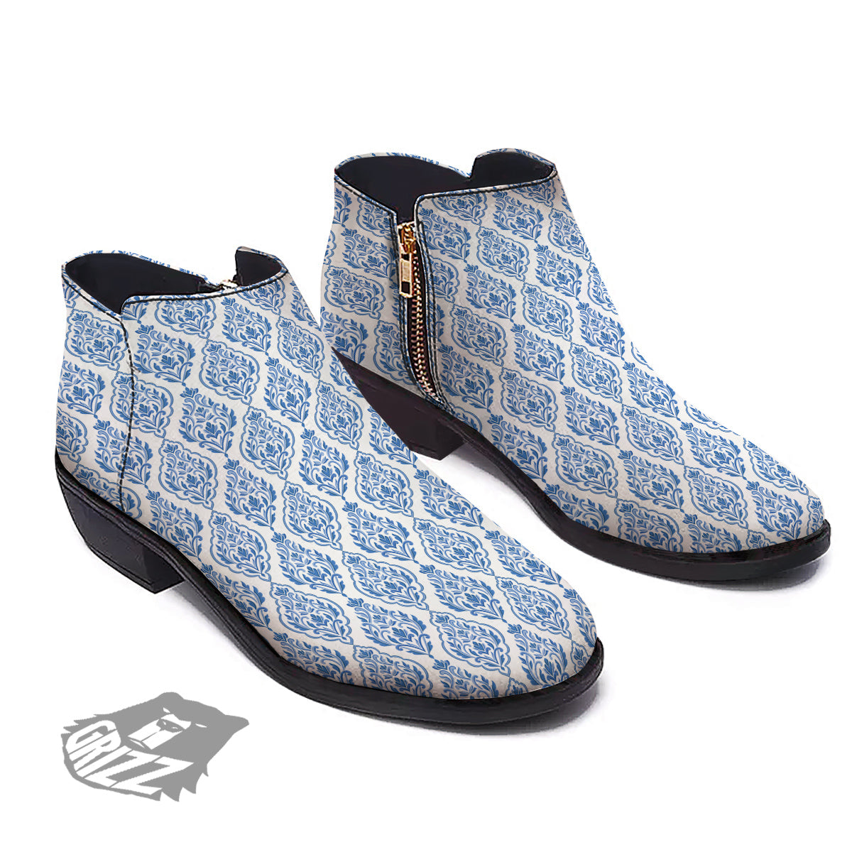 Boho Damask Print Pattern Ankle Boots-grizzshop