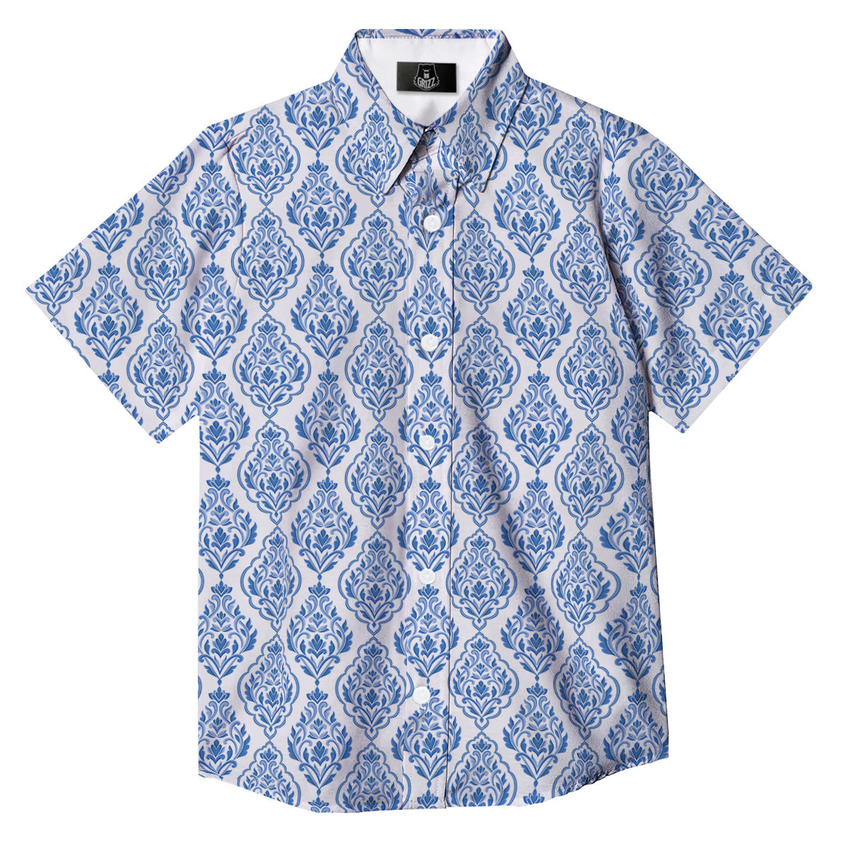 Boho Damask Print Pattern Button Up Shirt-grizzshop