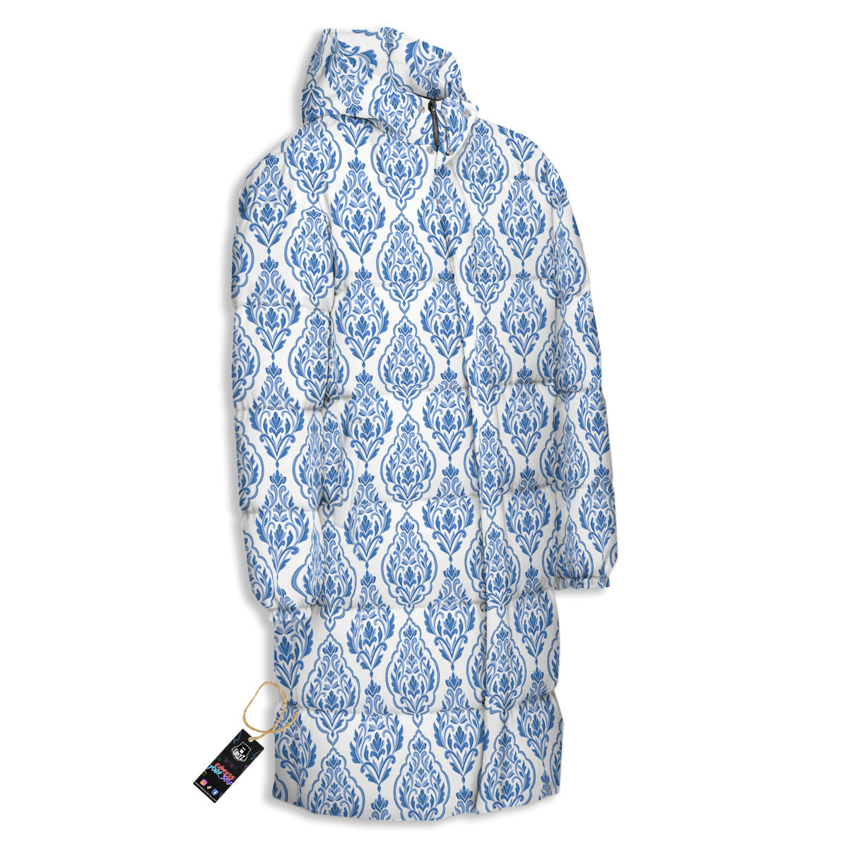 Boho Damask Print Pattern Long Down Jacket-grizzshop