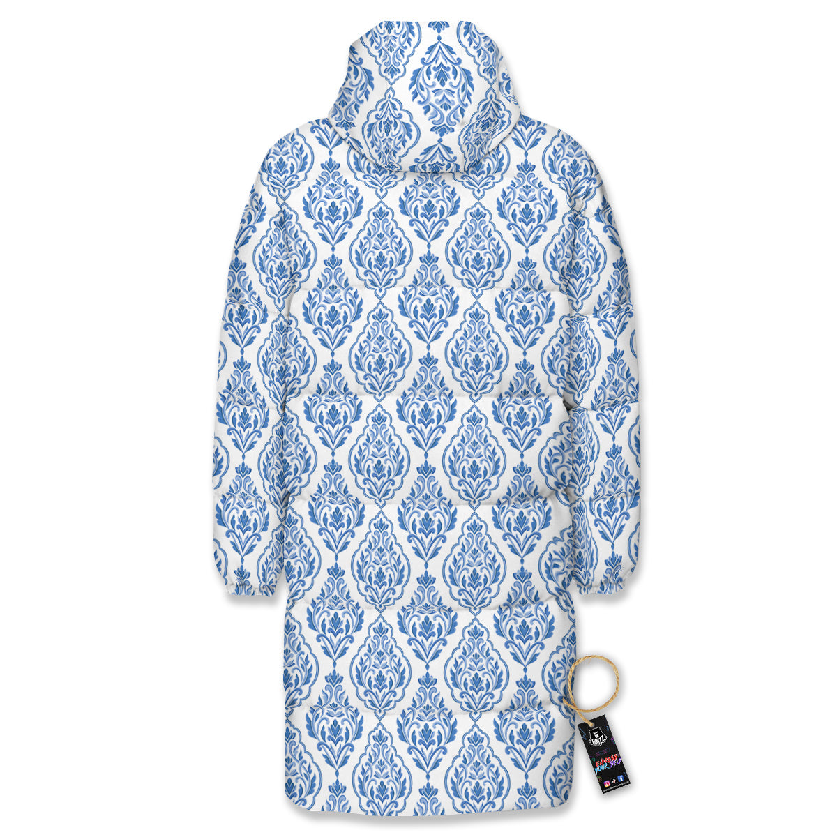 Boho Damask Print Pattern Long Down Jacket-grizzshop