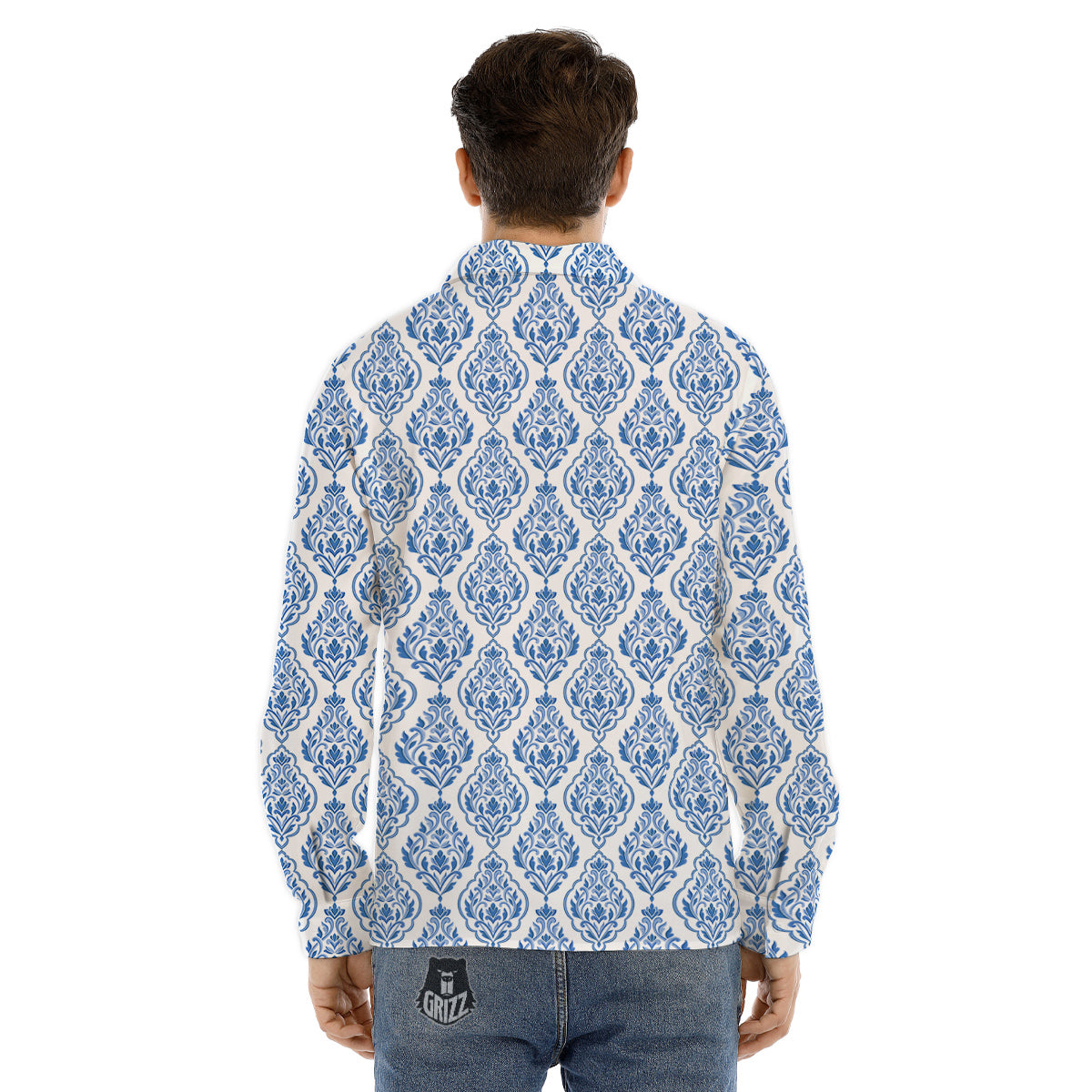 Boho Damask Print Pattern Men's Dress Shirts-grizzshop