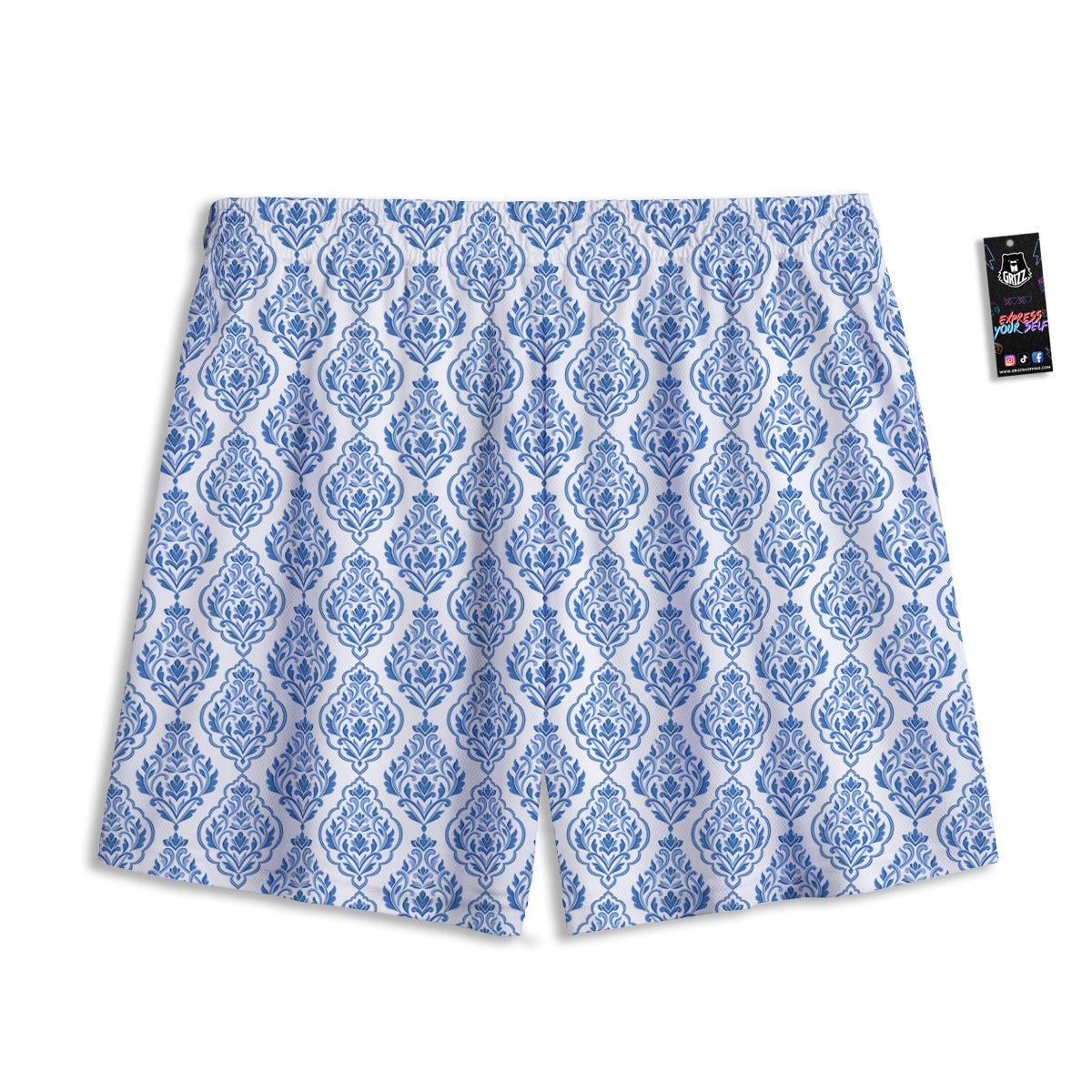 Boho Damask Print Pattern Mesh Shorts