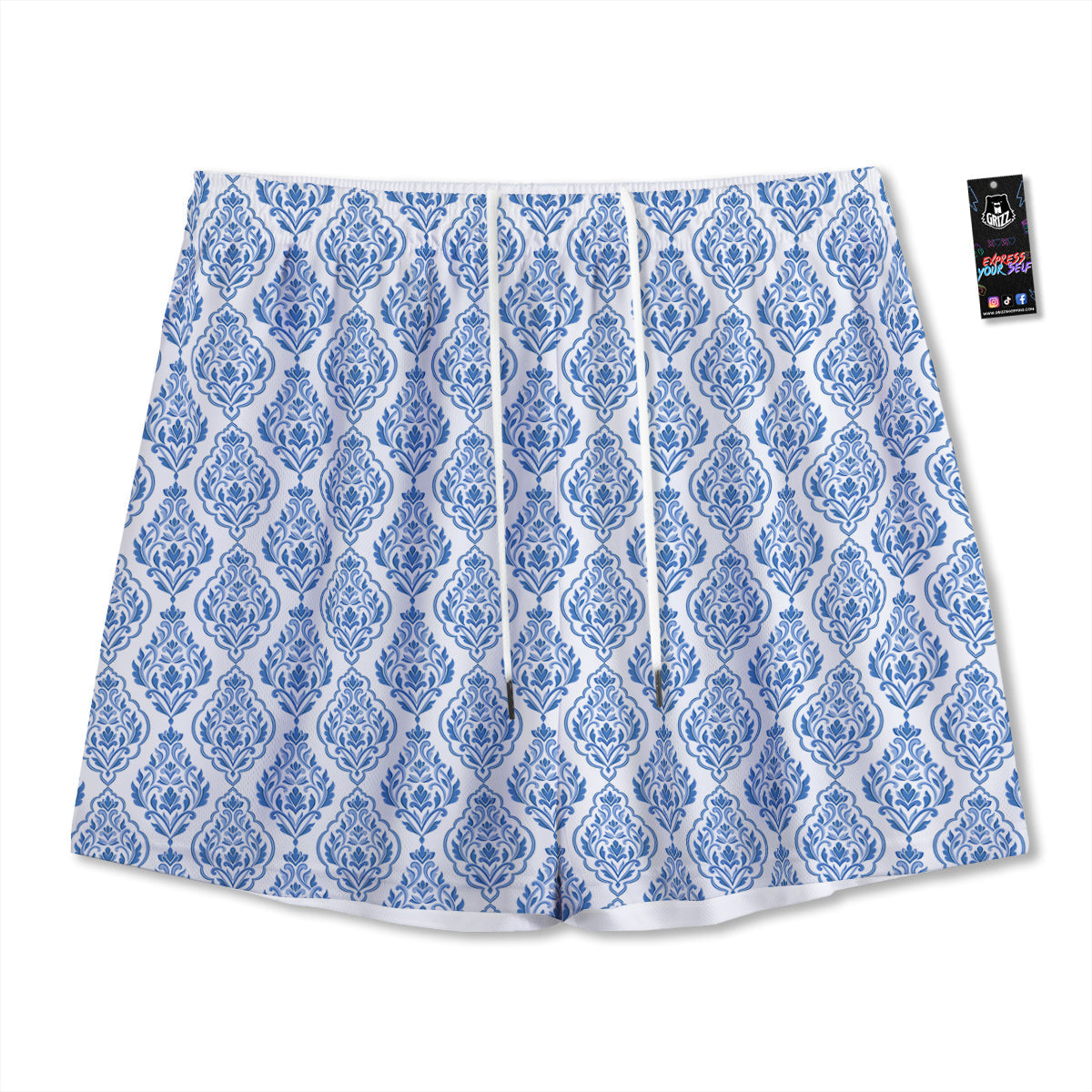Boho Damask Print Pattern Mesh Shorts
