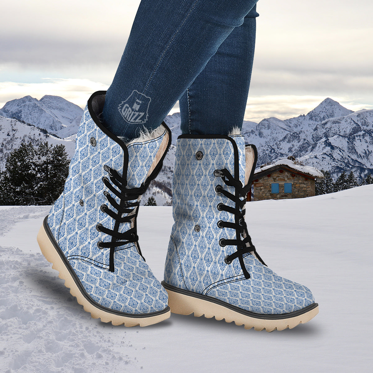 Boho Damask Print Pattern Snow Boots-grizzshop