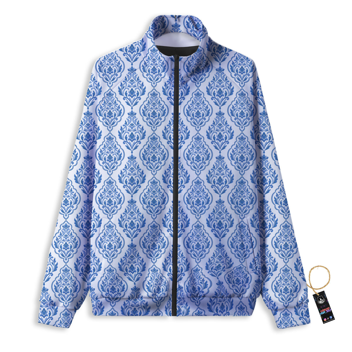 Boho Damask Print Pattern Track Jacket-grizzshop